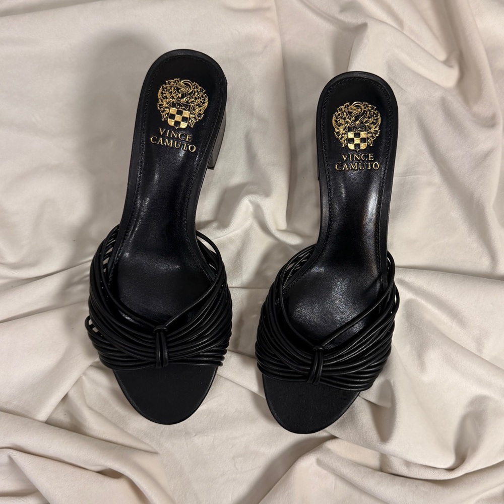 Vince Camuto Lendry Black Knotted Slide Sandals Block Heel Size 7.5